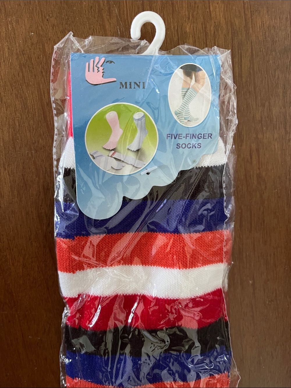 Five-Finger Striped Toe Socks - Red, White, Orange, Blue, Black